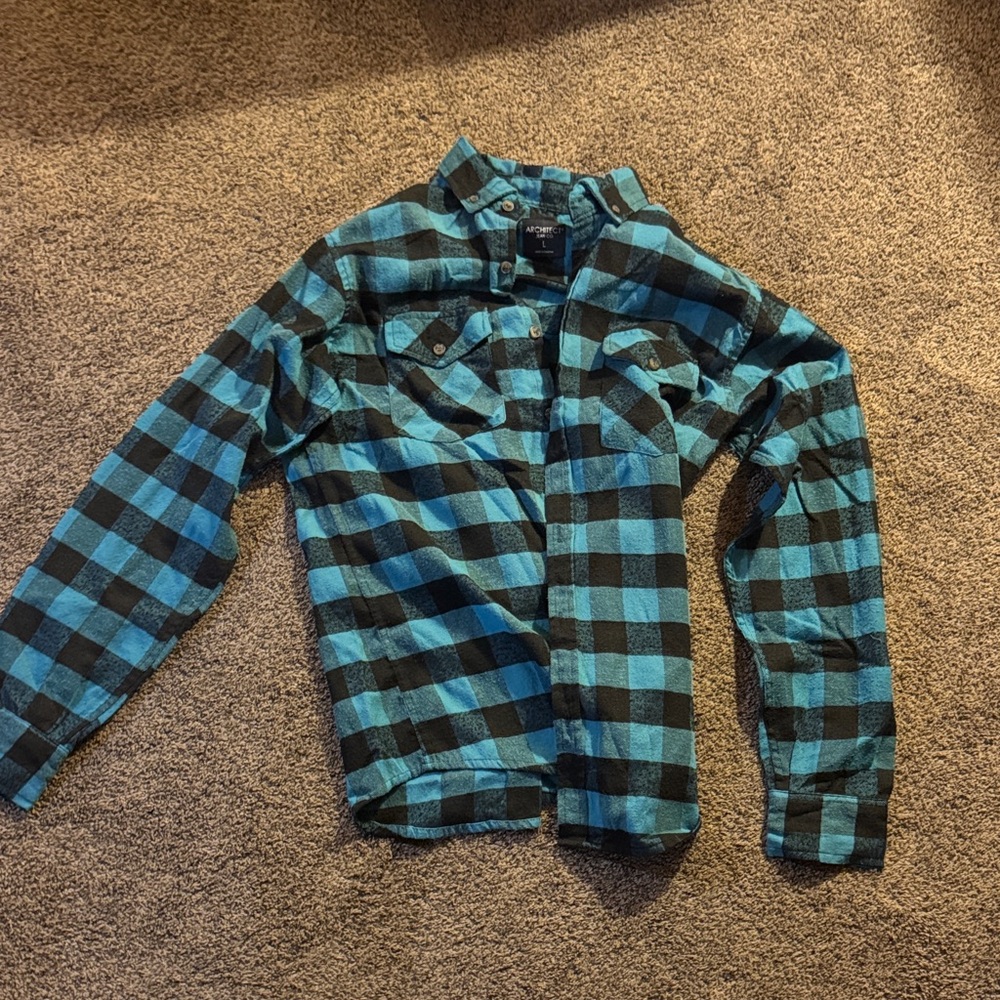 Architect Blue and Black Plaid Casual Button Down Shirt